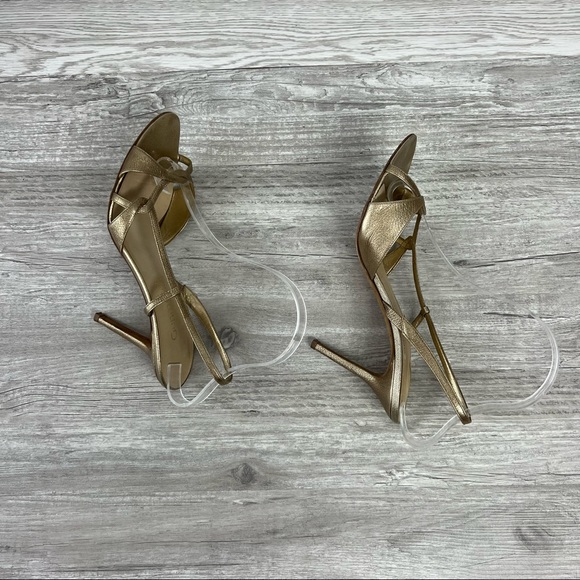 Gunmetal Made in Italy Gold Strap Open Toe Sandals Heels SIZE 39 - Picture 6 of 7